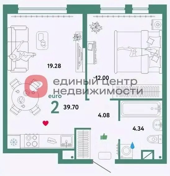 2-к кв. Тюменская область, Тюмень ул. 50 лет Октября, 63Г (39.7 м) - Фото 1