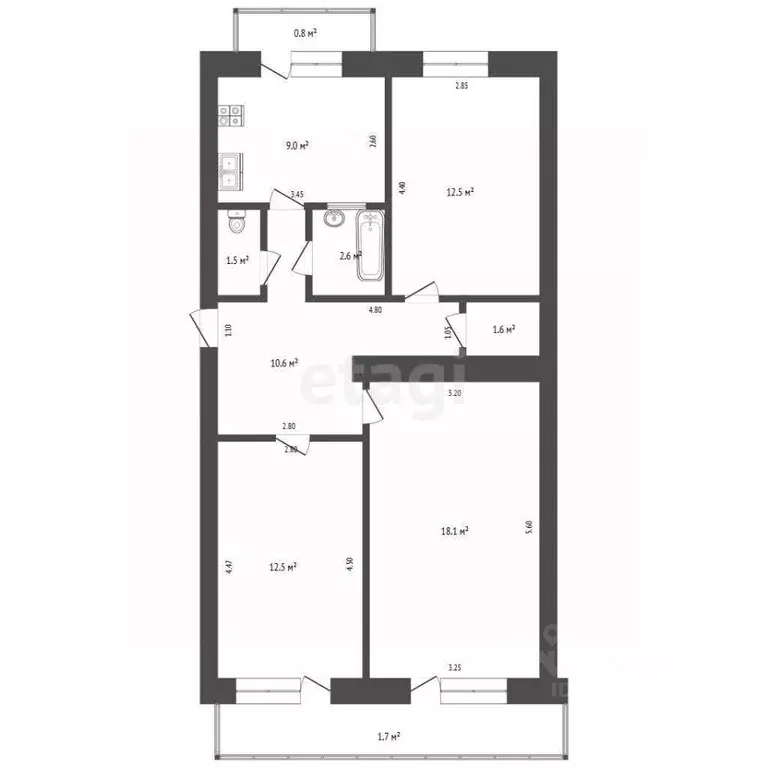 3-к кв. Крым, Феодосия пер. Шаумяна, 1 (68.4 м) - Фото 2