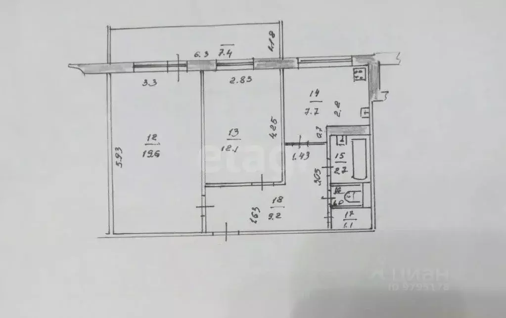 2-к кв. Татарстан, Казань ул. Рихарда Зорге, 81 (57.1 м) - Фото 2