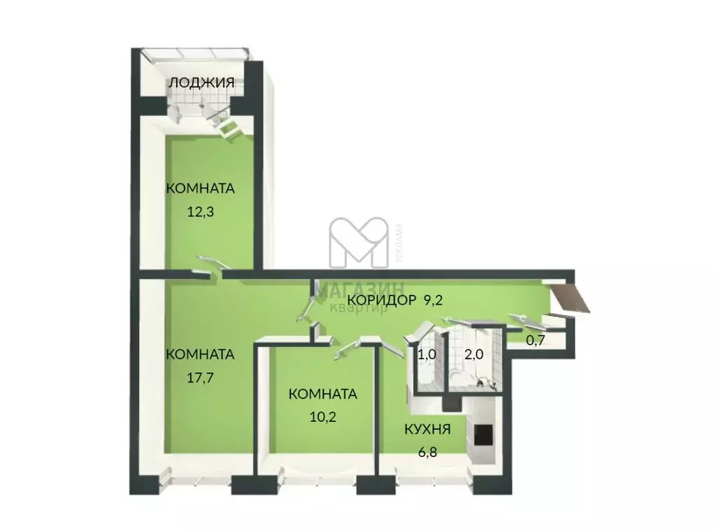 3-комнатная квартира: Санкт-Петербург, проспект Славы, 60 (59.9 м) - Фото 1