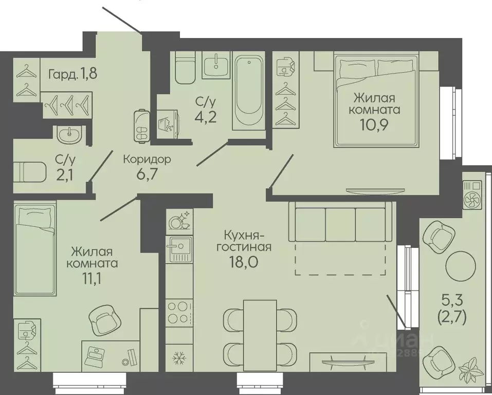 2-к кв. Волгоградская область, Волгоград Трехгорная ул., 27 (57.5 м) - Фото 1