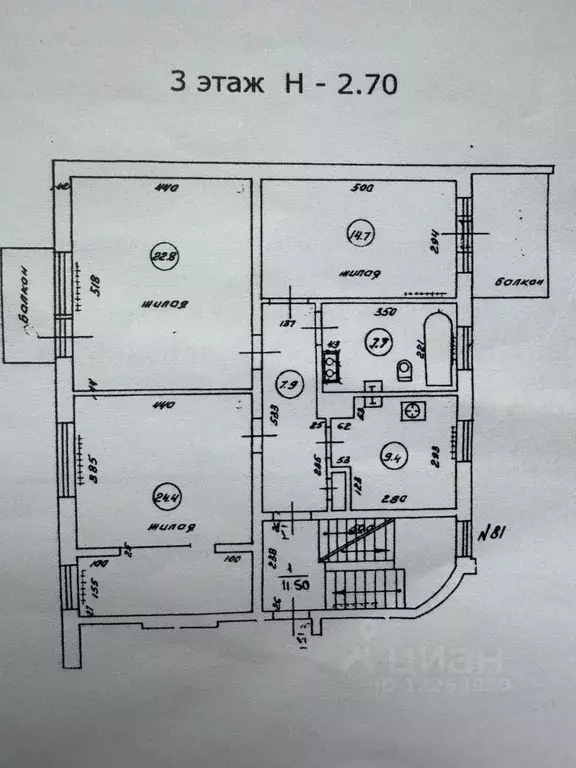 3-к кв. Калининградская область, Калининград ул. Космонавта Леонова, ... - Фото 2