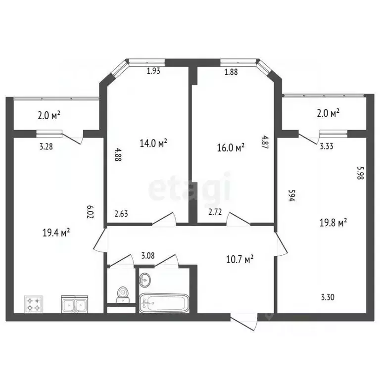 3-к кв. Санкт-Петербург ул. Коллонтай, 28К1 (84.2 м) - Фото 2