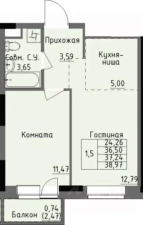 1-к кв. Удмуртия, Ижевск Строитель жилрайон, 4-й мкр,  (37.24 м) - Фото 0