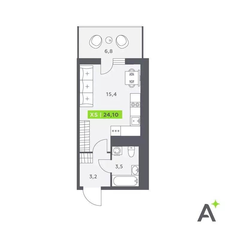 Квартира-студия: Кудрово, Солнечная улица, 4 (24.1 м) - Фото 1