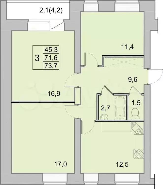 3-к. квартира, 73,7 м, 5/8 эт. - Фото 0