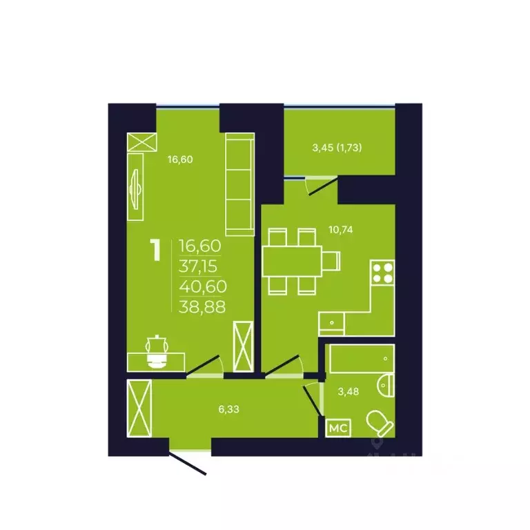 1-к кв. Башкортостан, Уфа ул. Михаила Зайцева, 6 (39.2 м) - Фото 1