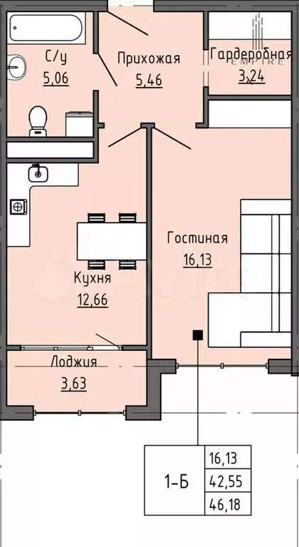 1-к. квартира, 46,2 м, 11/19 эт. - Фото 0