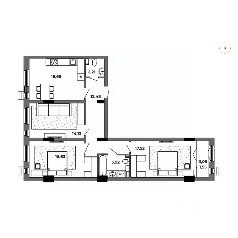 3-к кв. Омская область, Омск  (85.08 м) - Фото 0