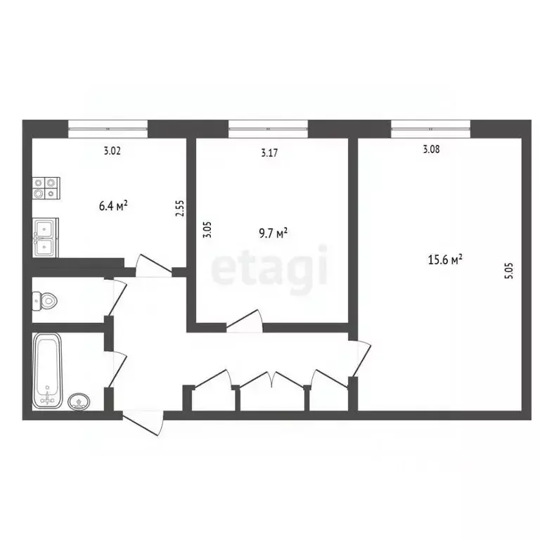 2-к кв. Ямало-Ненецкий АО, Ноябрьск просп. Мира, 78А (44.3 м) - Фото 2