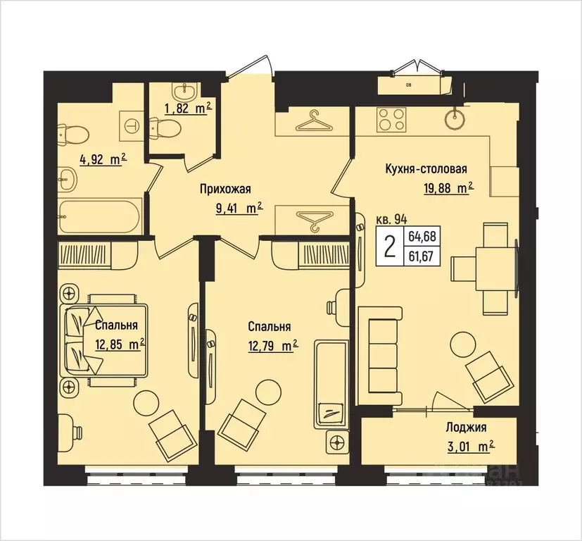 2-к кв. Нижегородская область, Нижний Новгород Литературная ул., 5 ... - Фото 1
