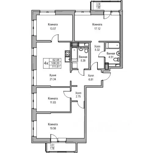 4-к кв. Санкт-Петербург ул. Ивинская, 1к1 (108.2 м) - Фото 0