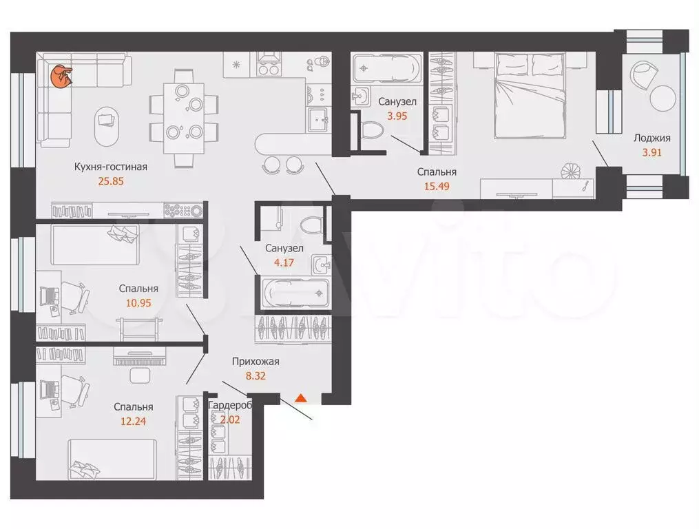 3-к. квартира, 85 м, 2/4 эт. - Фото 0
