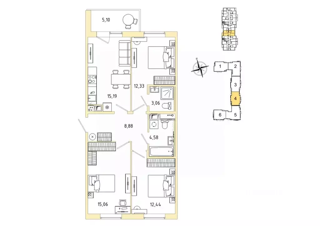 3-к кв. Ленинградская область, Гатчина Въезд мкр,  (74.09 м) - Фото 1