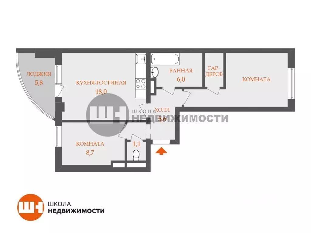 2-к кв. Санкт-Петербург Варшавская ул., 19к5 (54.2 м) - Фото 2