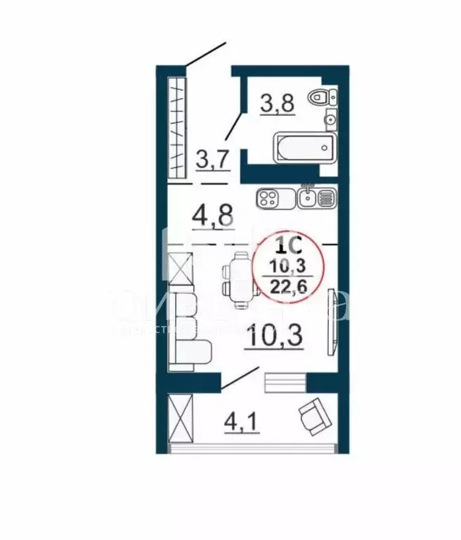 Квартира-студия: Новосибирск, Бронная улица, 22 (22.7 м) - Фото 0