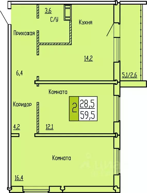 2-к кв. Курганская область, Курган ул. Карбышева, 52 (59.5 м) - Фото 0