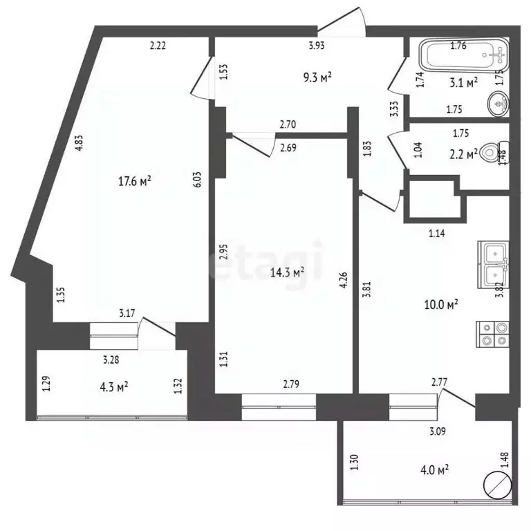 2-к кв. Чувашия, Чебоксары ул. Академика РАН Х.М. Миначева, 25 (64.8 ... - Фото 2