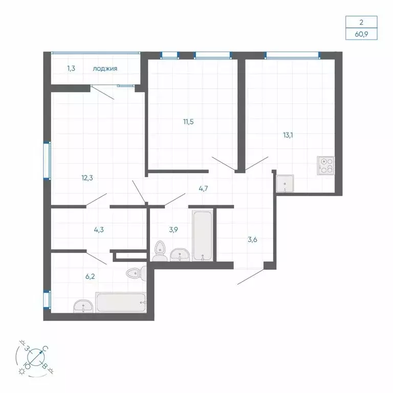 2-комнатная квартира: Екатеринбург, улица Вильгельма де Геннина, 59 ... - Фото 1