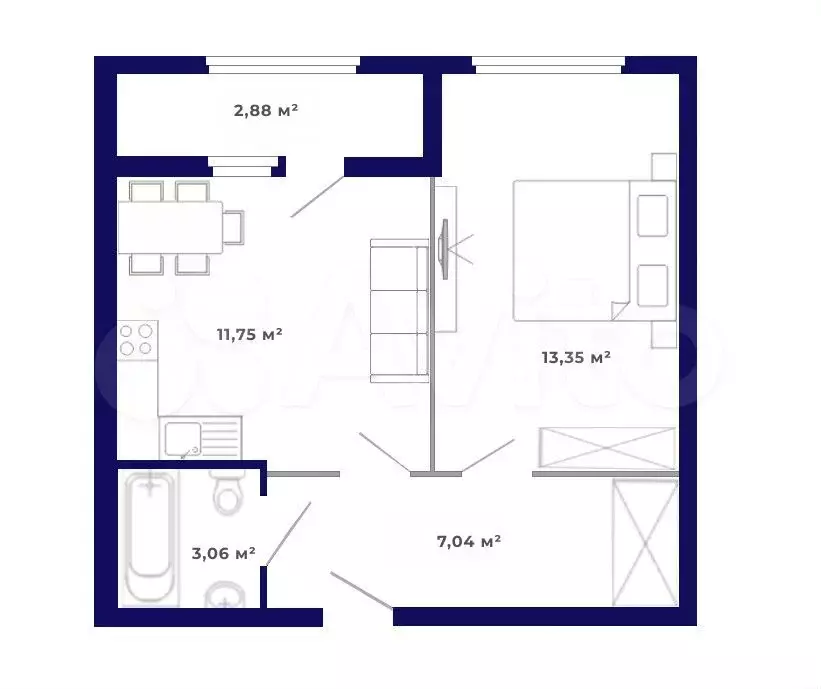 1-к. квартира, 38,1 м, 7/9 эт. - Фото 0