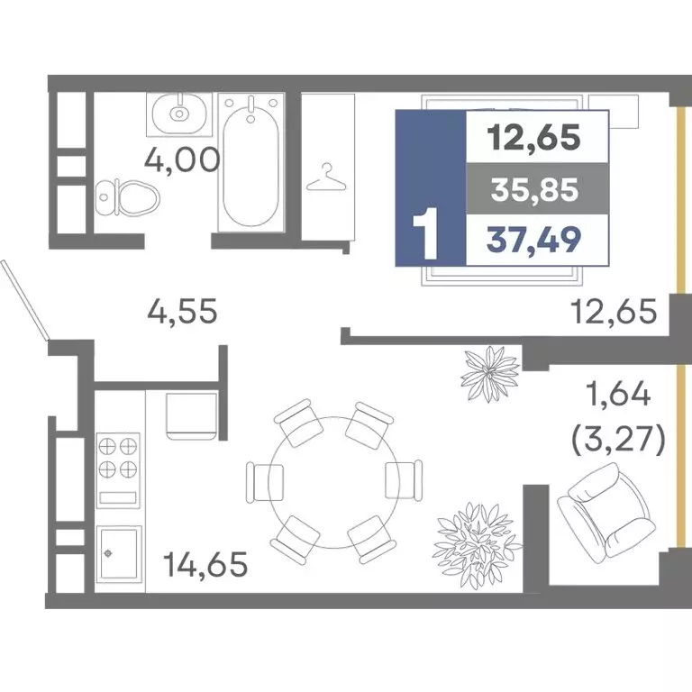 1-комнатная квартира: Симферополь, ЖК Абрикос 2 (37.49 м) - Фото 0