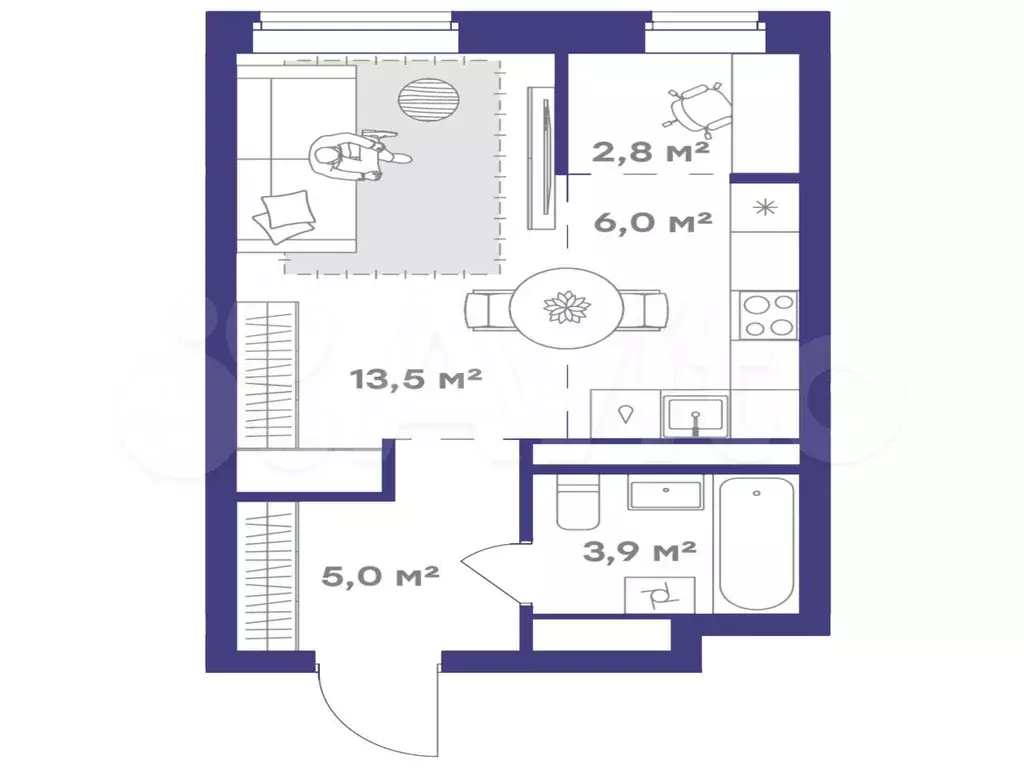 Квартира-студия, 31,2 м, 2/9 эт. - Фото 1