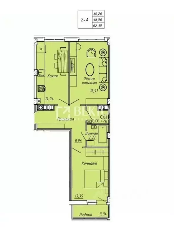 2-к кв. Ивановская область, Иваново Апрельская ул., 95 (62.3 м) - Фото 2
