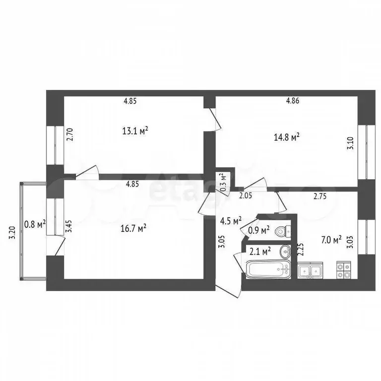 3-к. квартира, 59,4 м, 5/5 эт. - Фото 1