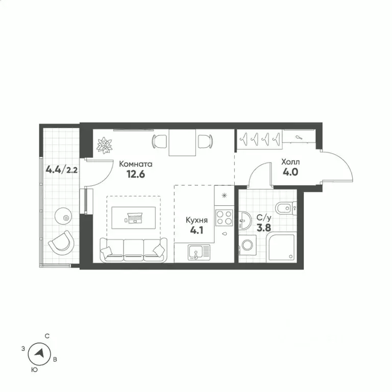 Студия Свердловская область, Екатеринбург Солнечный жилрайон,  (26.7 ... - Фото 1