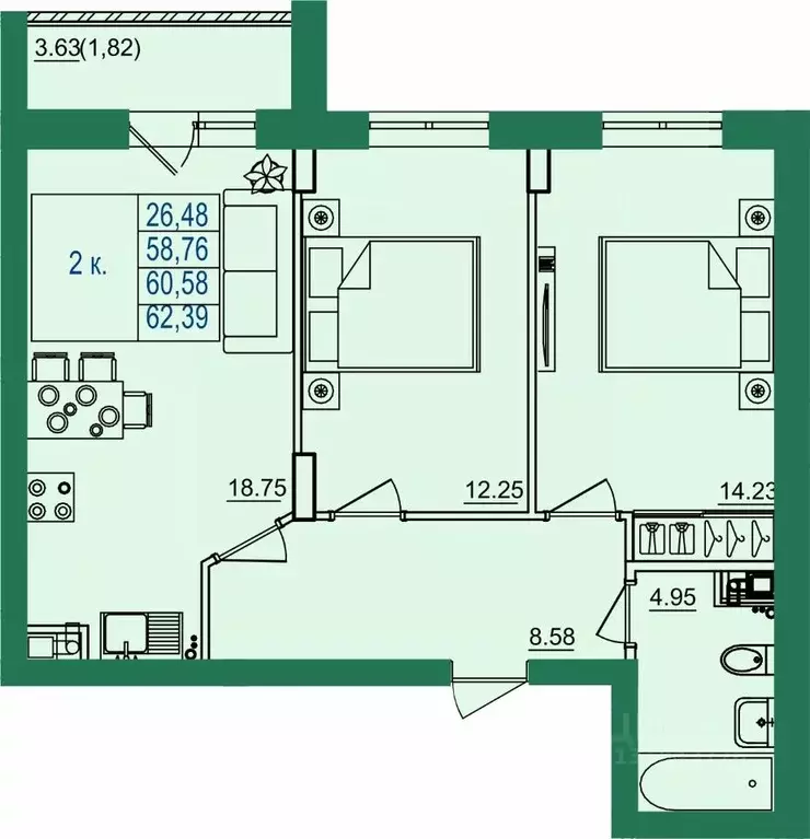 2-к кв. Владимирская область, Владимир пос. Заклязьменский, Заречье ... - Фото 0