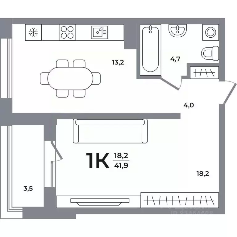 1-к кв. Новосибирская область, Новосибирск Беловежский мкр,  (41.4 м) - Фото 0