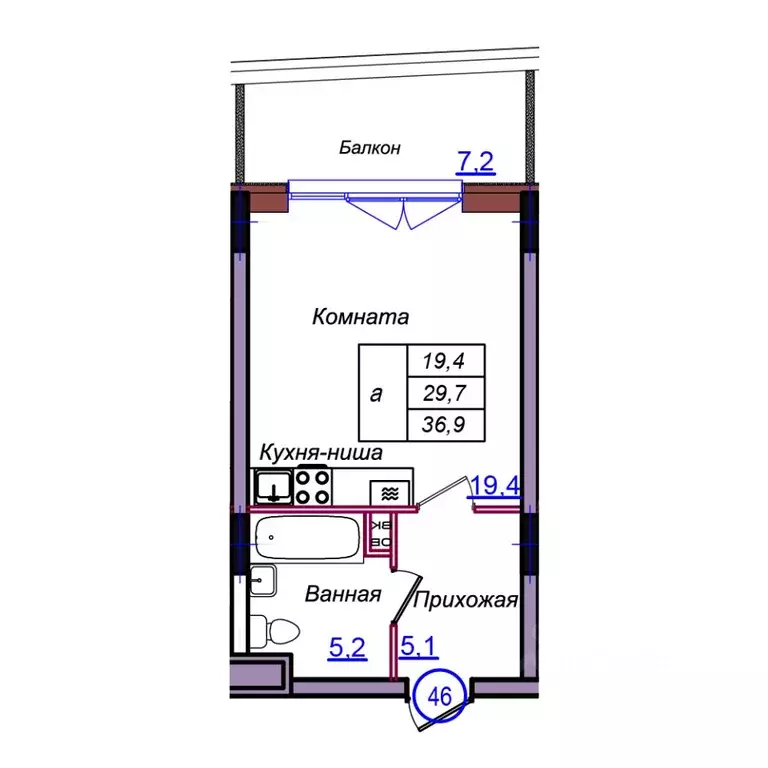 Студия Калининградская область, Светлогорск Балтийская ул. (36.9 м) - Фото 1