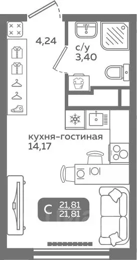 Студия Тюменская область, Тюмень ул. Заполярная, 9/2 (21.81 м) - Фото 0