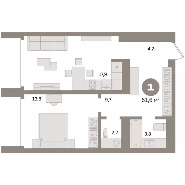 1-комнатная квартира: Екатеринбург, улица Советских Женщин (51.6 м) - Фото 1