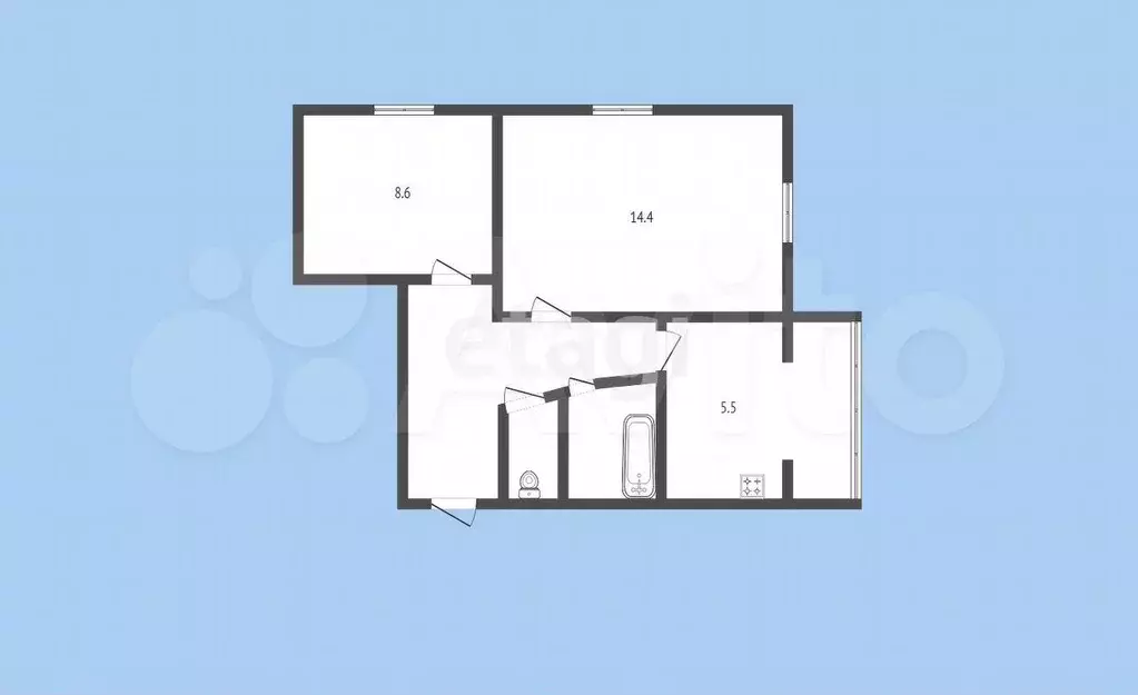 2-к. квартира, 36,9 м, 5/5 эт. - Фото 0