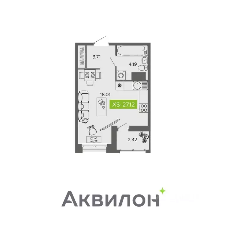 Студия Архангельская область, Архангельск  (27.12 м) - Фото 1