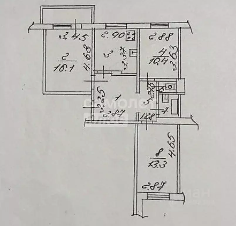 3-к кв. Липецкая область, Липецк ул. Имени А.И. Хорошавина, 10 (65.2 ... - Фото 2