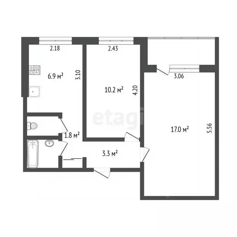 2-к кв. Пермский край, Пермь Петропавловская ул., 87 (43.2 м) - Фото 1