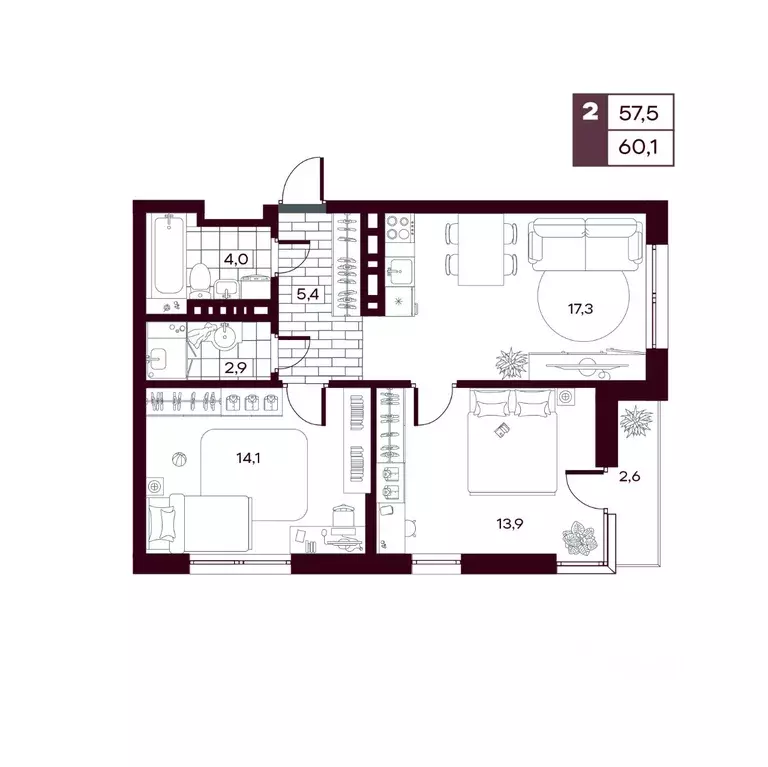 2-к кв. Тюменская область, Тюменский муниципальный округ, д. Дударева ... - Фото 1