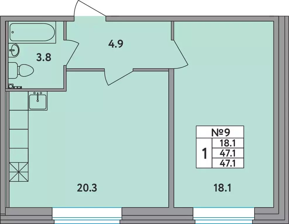 1-комнатная квартира: Новое Девяткино, Главная улица, 2 (47.1 м) - Фото 1