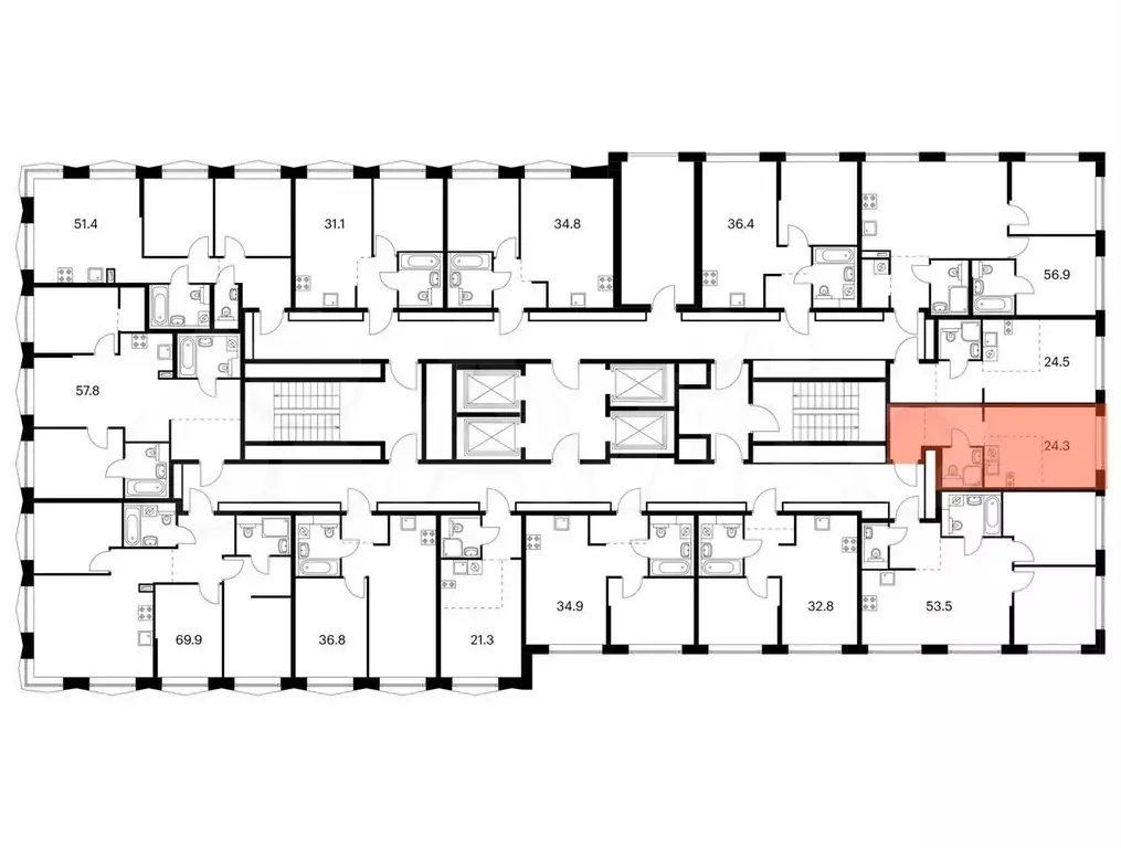 Квартира-студия, 24,3 м, 19/32 эт. - Фото 1