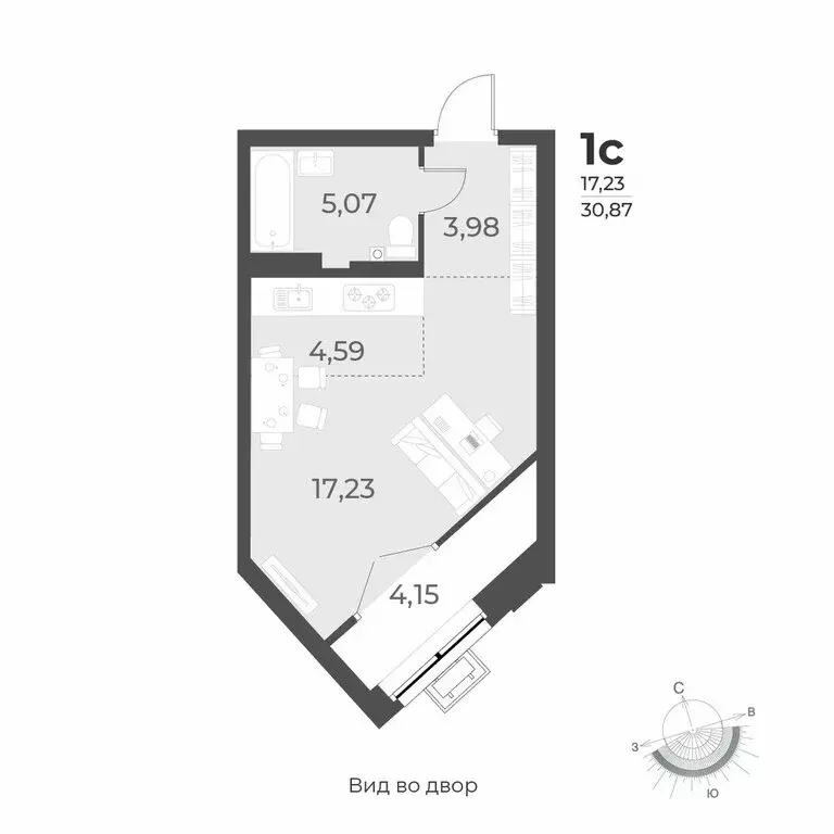 Квартира-студия: Новосибирск, улица Лобачевского, 53/2 (35.02 м) - Фото 1