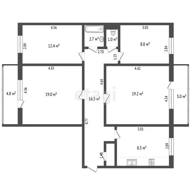 4-комнатная квартира: Мирный, улица Сырникова, 29 (89 м) - Фото 1