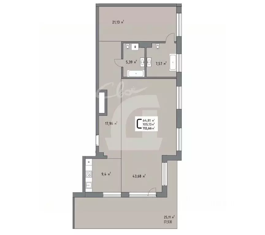 Студия Краснодарский край, Краснодар ул. Михаила Барибана, 5 (112.66 ... - Фото 2