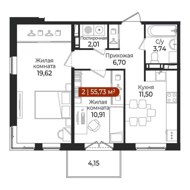 2-комнатная квартира: Всеволожский район, посёлок Щеглово (55.73 м) - Фото 1