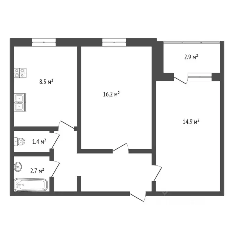2-к кв. Тюменская область, Тюмень ул. Казачьи луга, 4к2 (50.8 м) - Фото 2