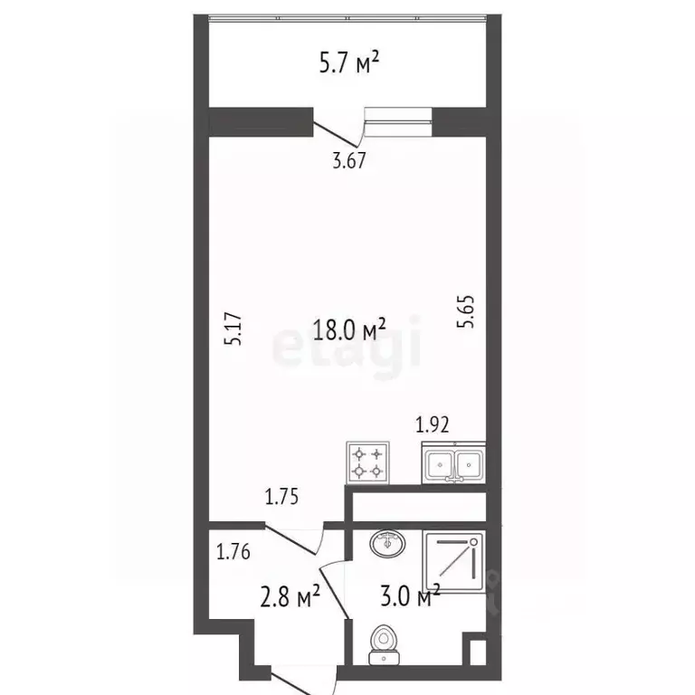 Студия Санкт-Петербург Октябрьская наб., 34к4 (23.8 м) - Фото 1