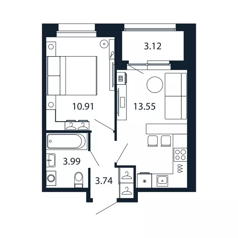 1-комнатная квартира: Новоселье, Центральная улица, 30к1 (31.8 м) - Фото 1