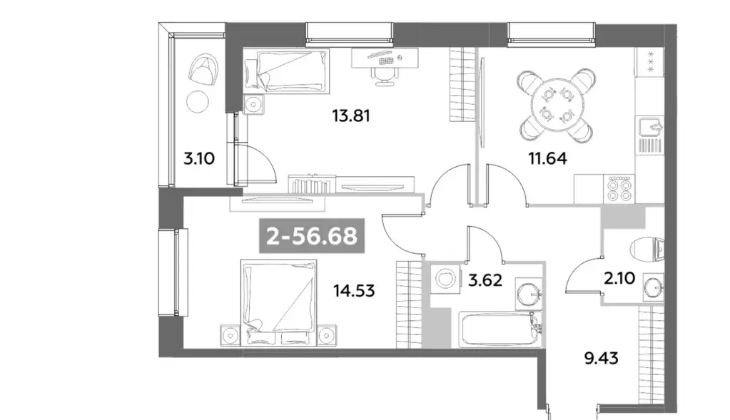 Продаётся 2-к квартира, 56.68 м - Фото 0
