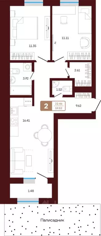 2-к кв. Башкортостан, Иглинский район, с. Акбердино  (57.82 м) - Фото 1